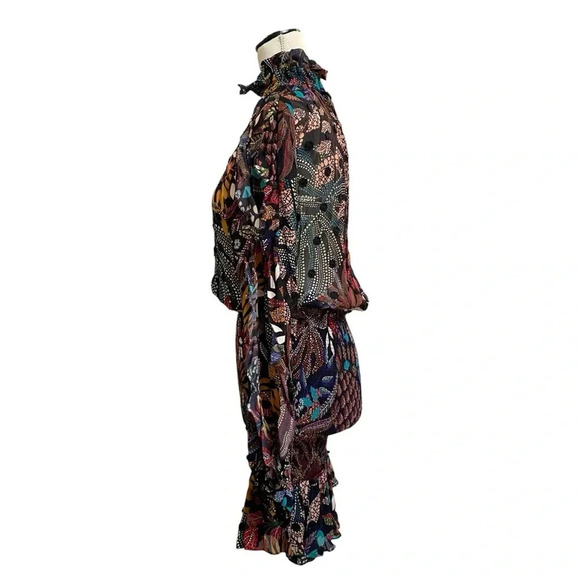 FARM Rio Delicate Forest Smocked Mini Dress Small Floral Embroidered Boho Chic - Picture 9 of 16